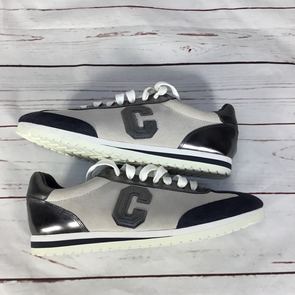 New Coach Ian Mirror Suede Metallic/Navy Low Top Shoe Size 7.5B Preppy Quiet Lux